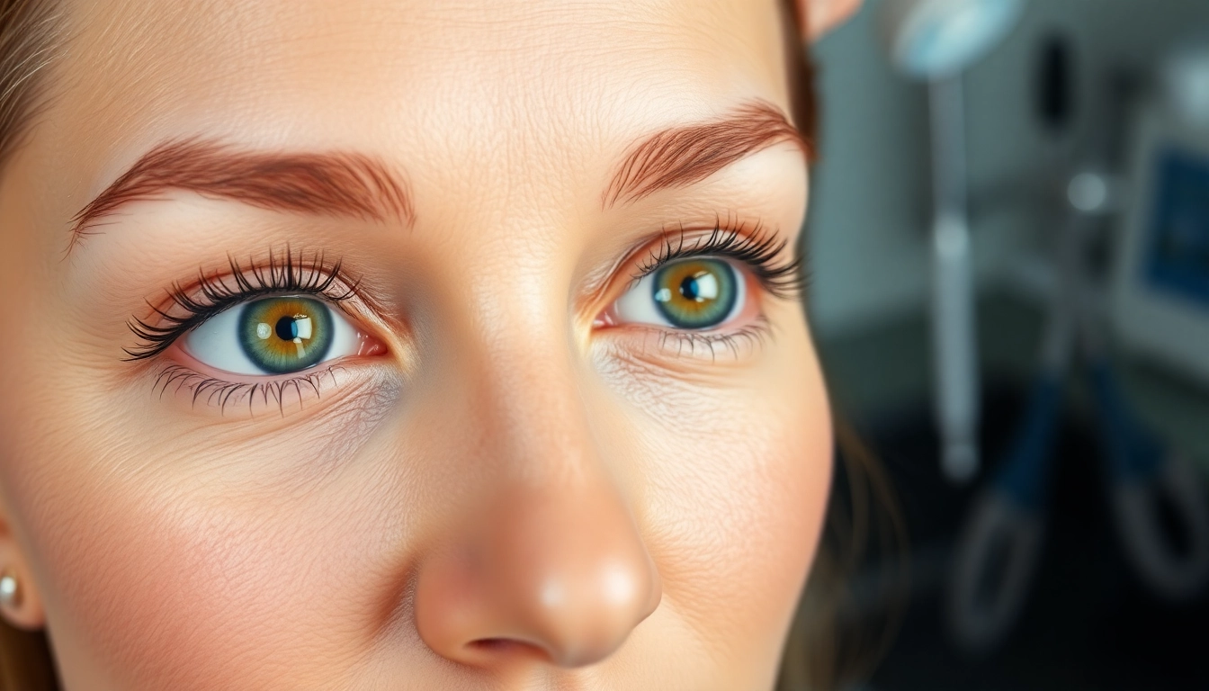 Oberlidstraffung Zürich: A detailed view of a patient’s eyes showing transformation with eyelid surgery for a rejuvenated appearance.