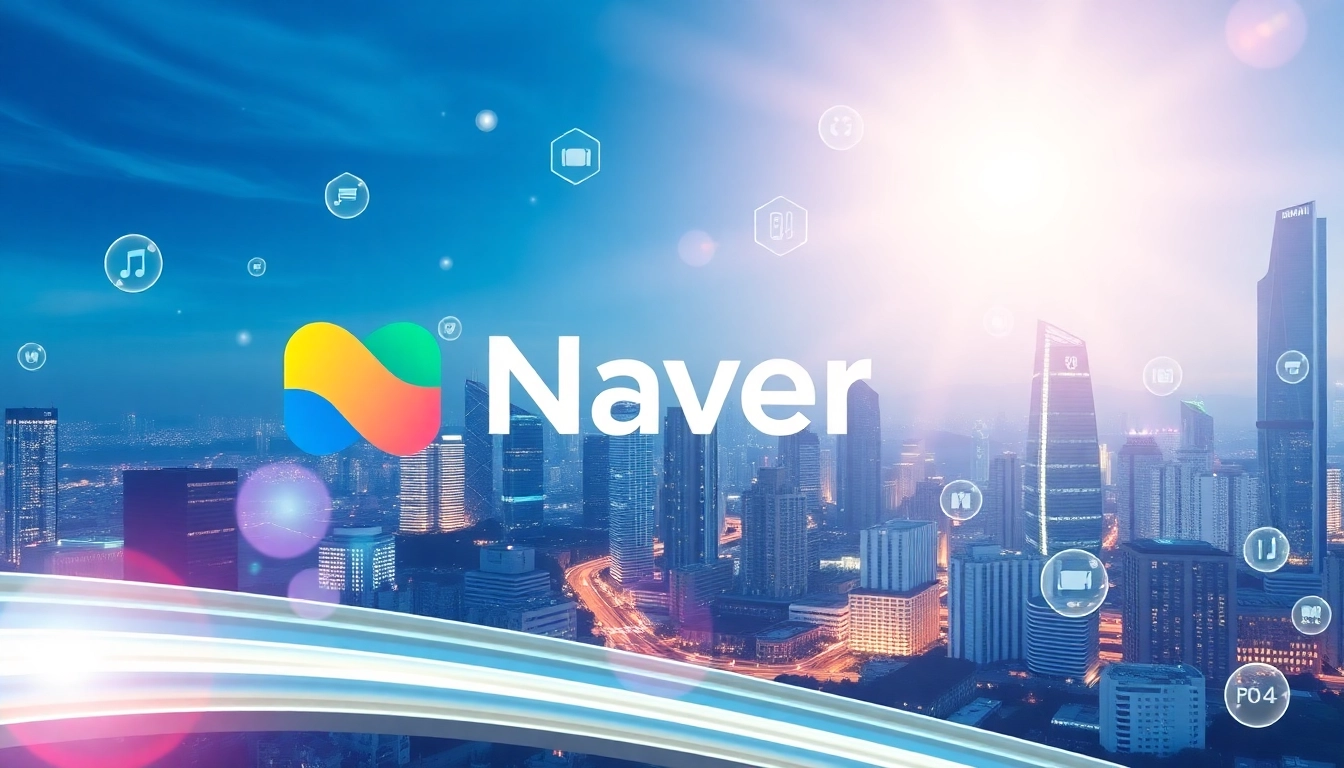 Modern depiction of Naver's digital platform connecting Seoul’s vibrant city with a high-tech interface, highlighting innovation and Korean digital culture for better user engagement.