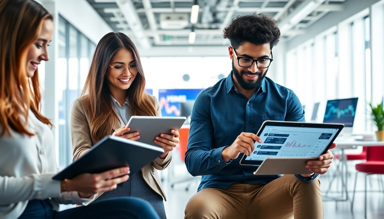 Business News for Startups Team analyzing financial updates on digital devices in a