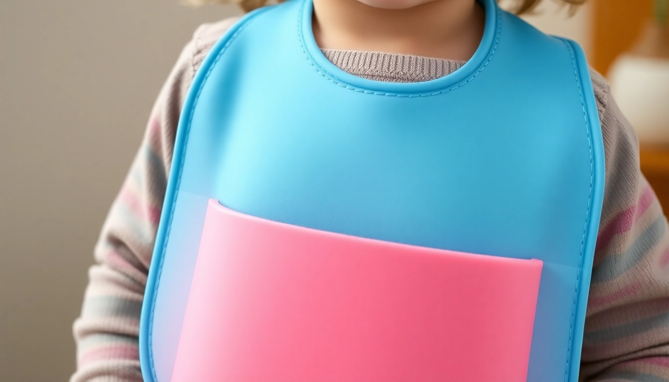Bavaglini in silicone con tasca per bambini in uso, focusing on colorful and durable design for